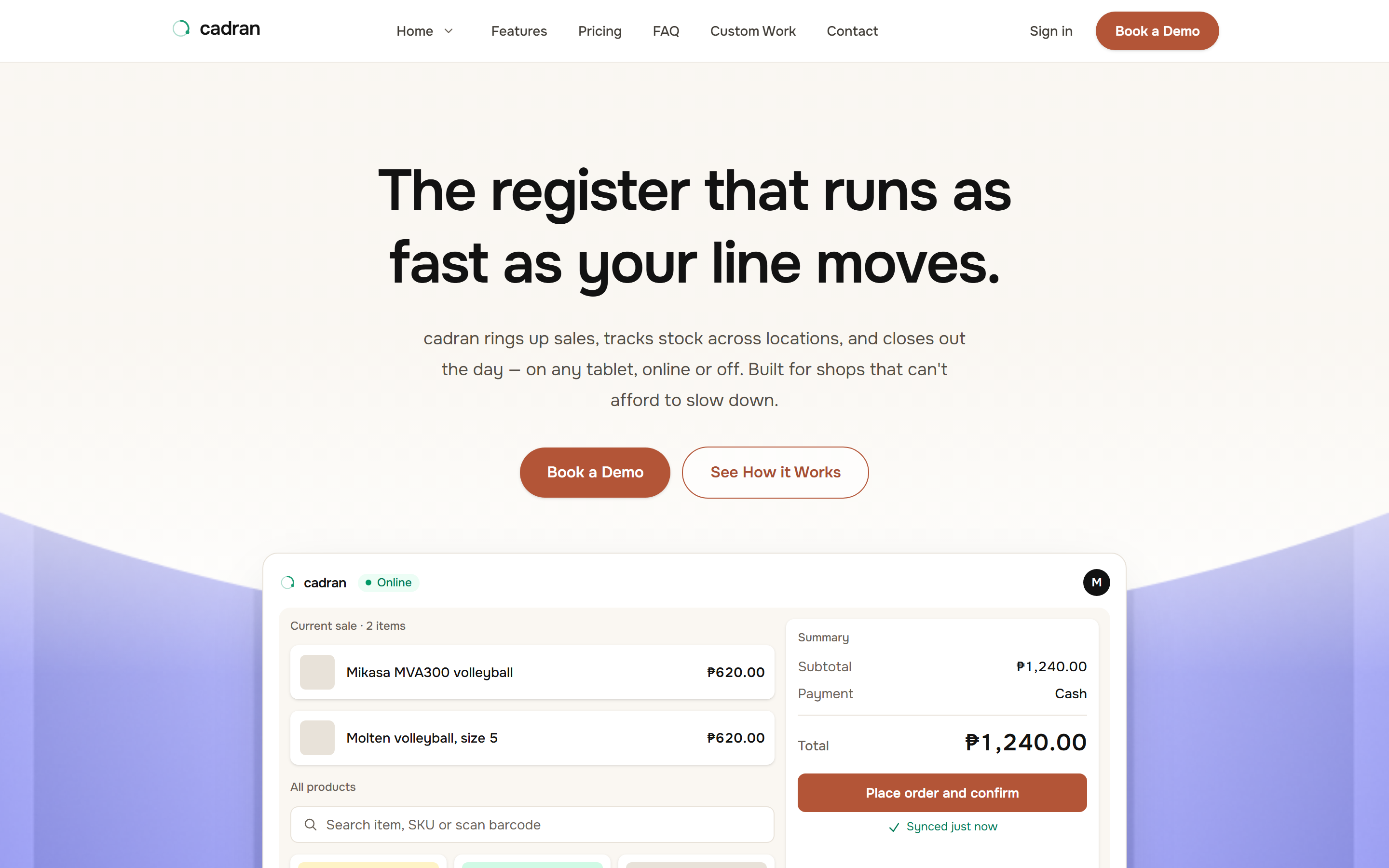 Screenshot of the cadran home page.