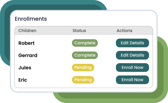 The enrollment processing screen in rayon.