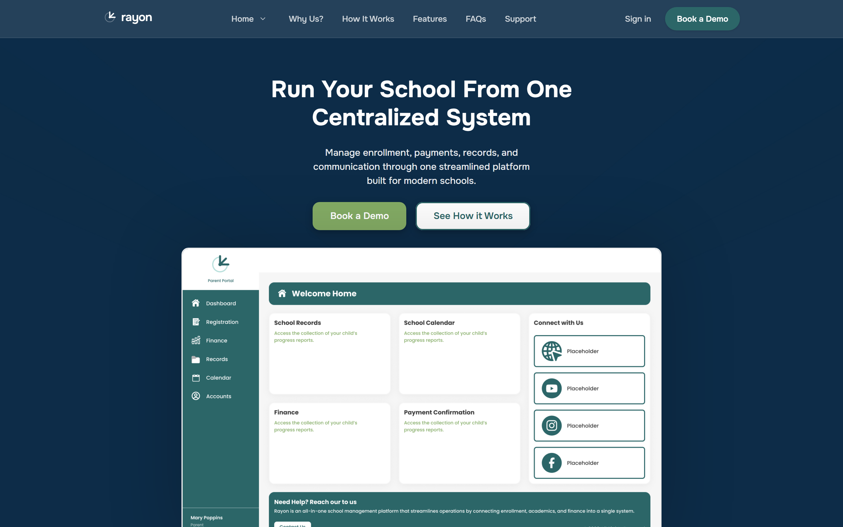 Screenshot of the rayon home page.